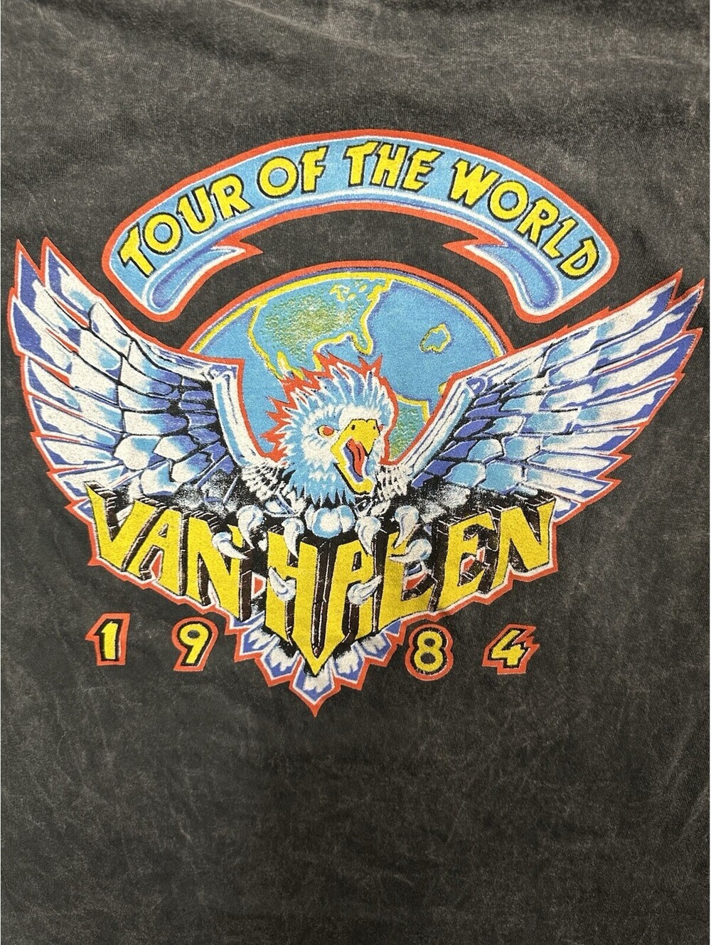 Van Halen 1984 Tour Of The World Acid Wash Band T Shirt Double Sided M Repro